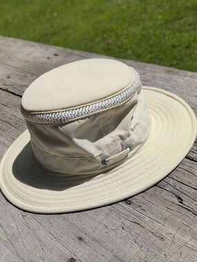 Tilley Endurables The Airflow Tilley Cream Vented Bucket Hat with Chin Cord
